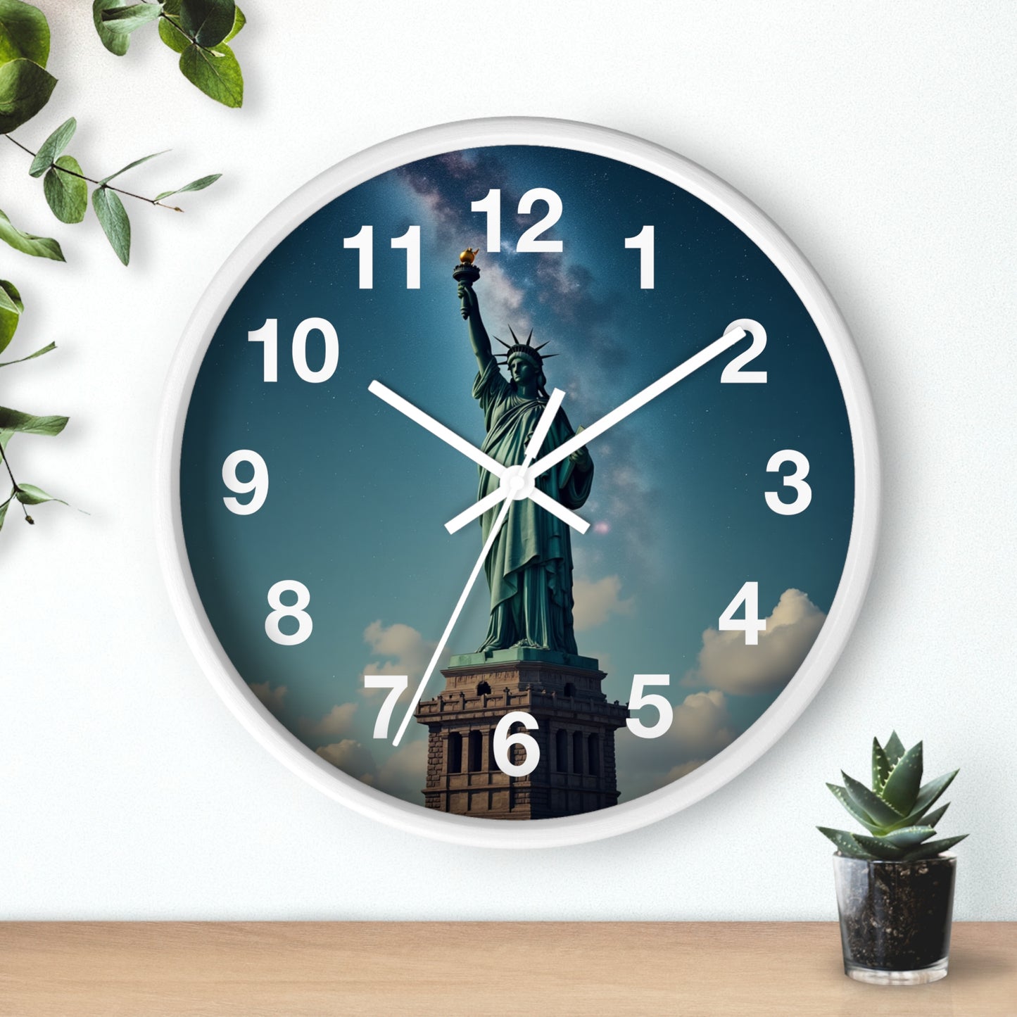 Luz Eterna sobre la Tierra - Reloj de Pared con Marco de Madera Artesanal con Cubierta Acrílica de Alta Definición