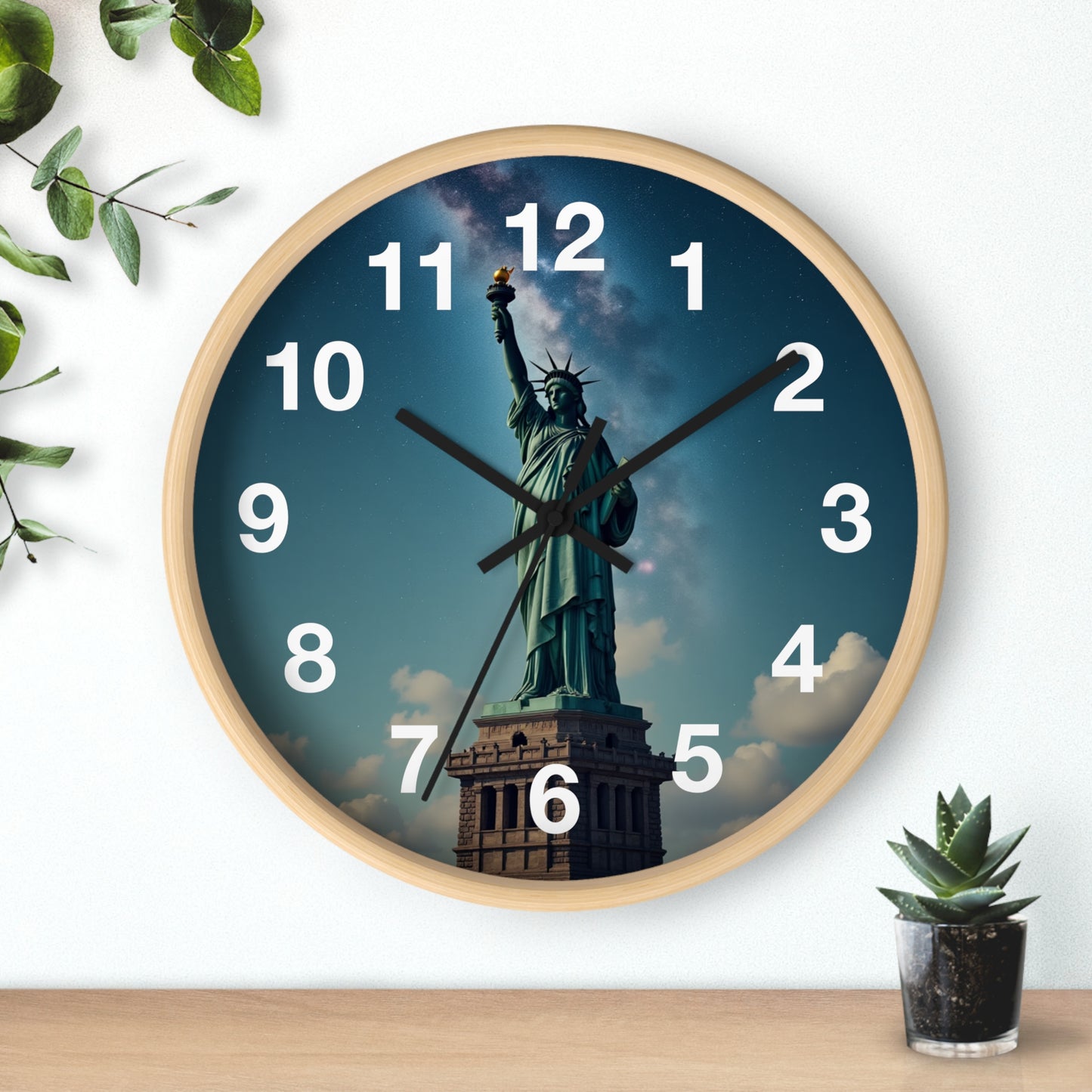 Luz Eterna sobre la Tierra - Reloj de Pared con Marco de Madera Artesanal con Cubierta Acrílica de Alta Definición