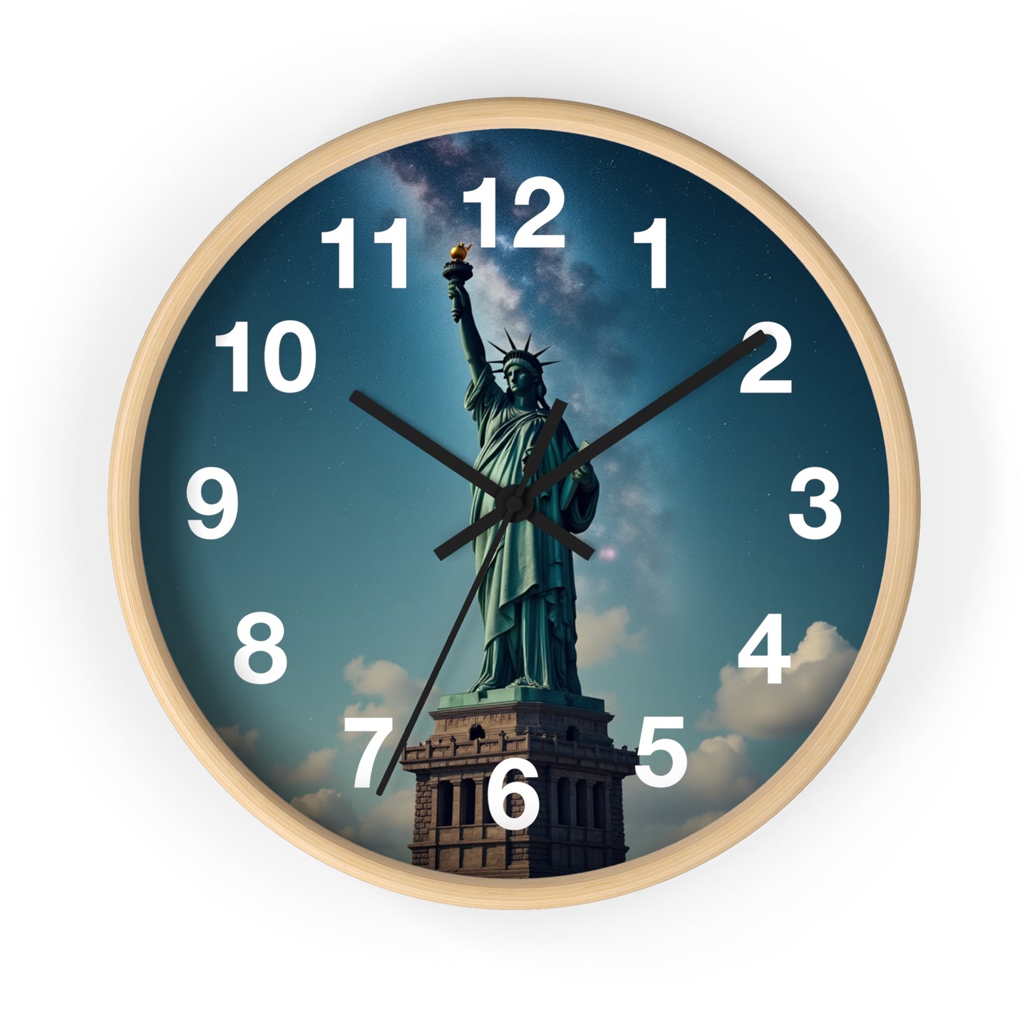 Luz Eterna sobre la Tierra - Reloj de Pared con Marco de Madera Artesanal con Cubierta Acrílica de Alta Definición