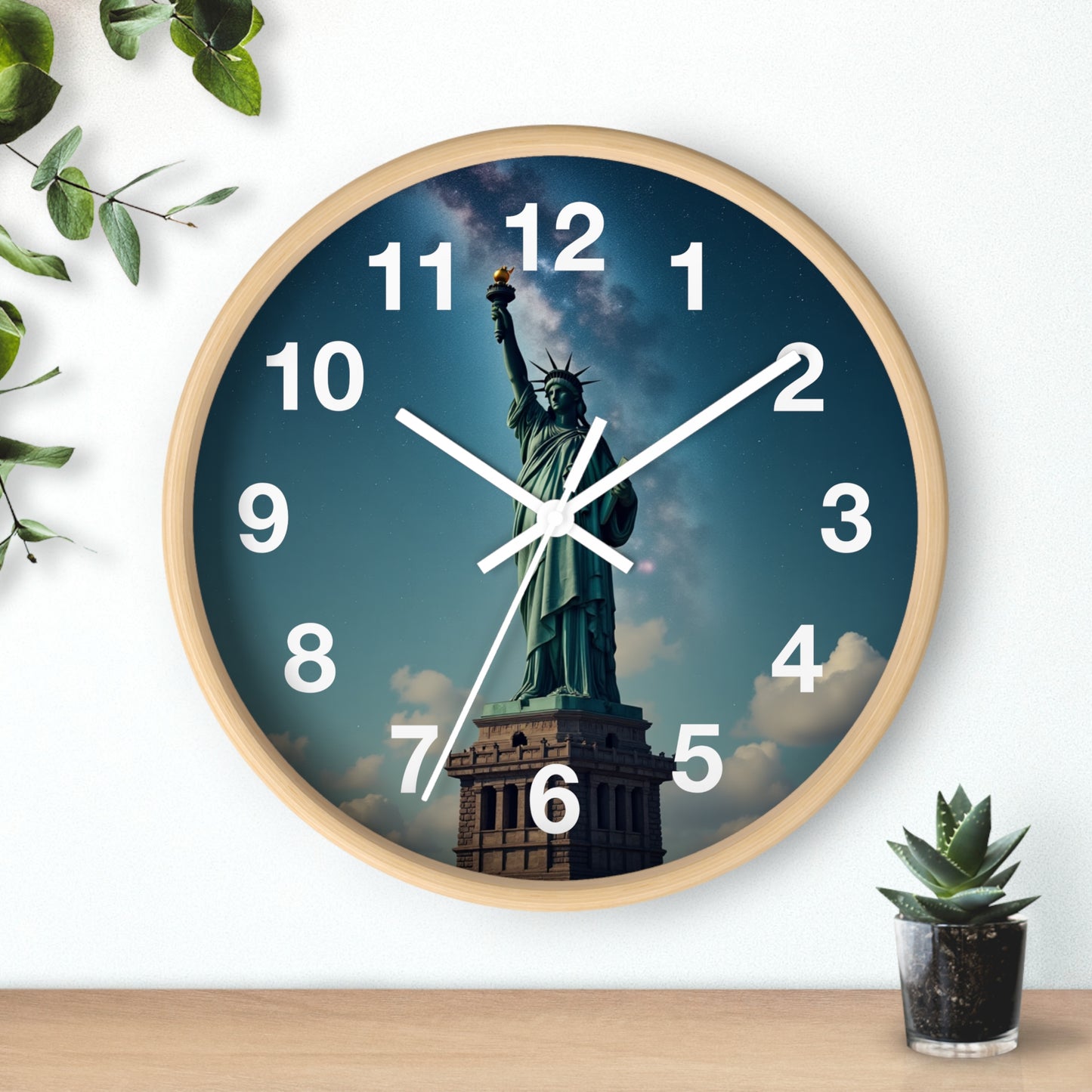 Luz Eterna sobre la Tierra - Reloj de Pared con Marco de Madera Artesanal con Cubierta Acrílica de Alta Definición