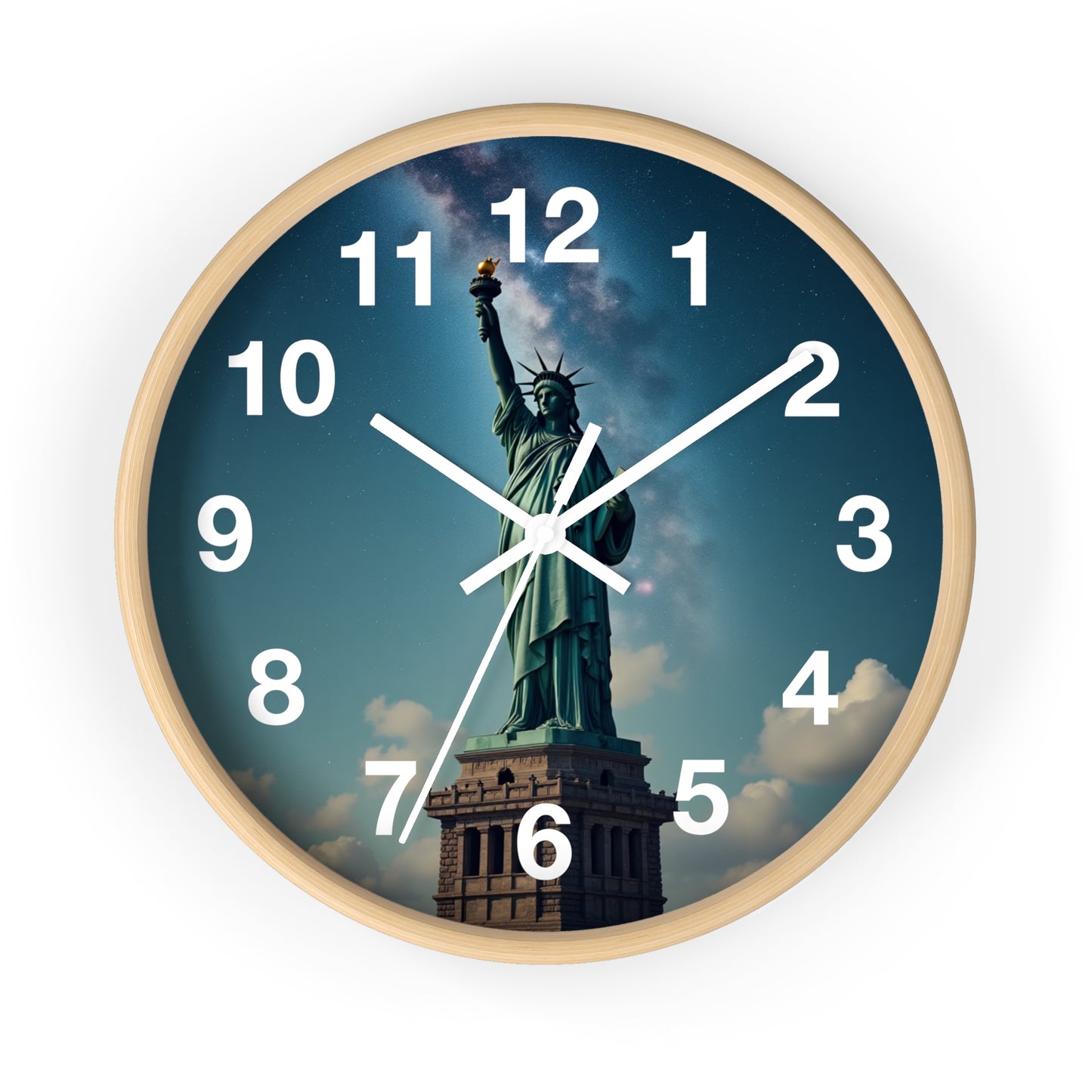 Luz Eterna sobre la Tierra - Reloj de Pared con Marco de Madera Artesanal con Cubierta Acrílica de Alta Definición
