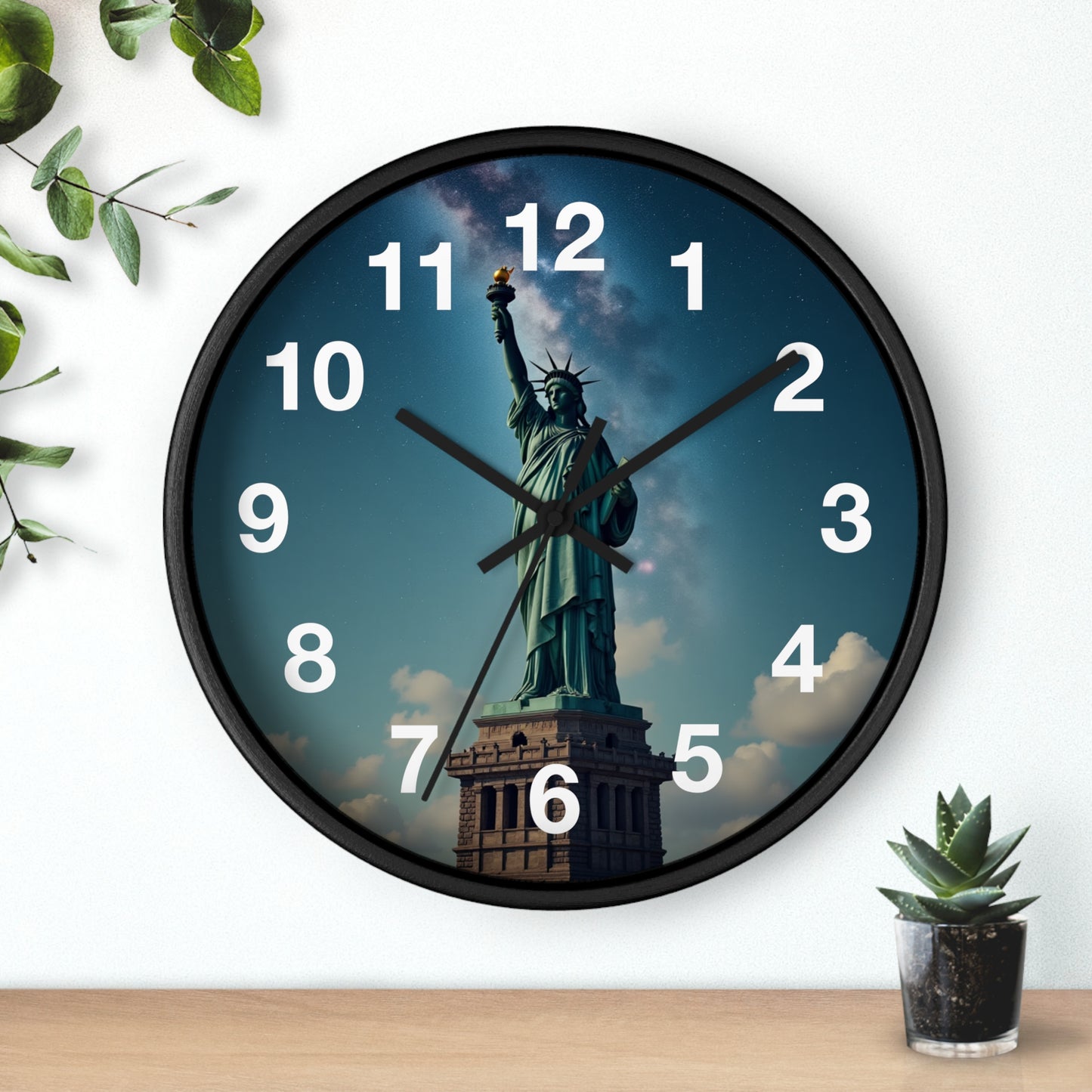 Luz Eterna sobre la Tierra - Reloj de Pared con Marco de Madera Artesanal con Cubierta Acrílica de Alta Definición