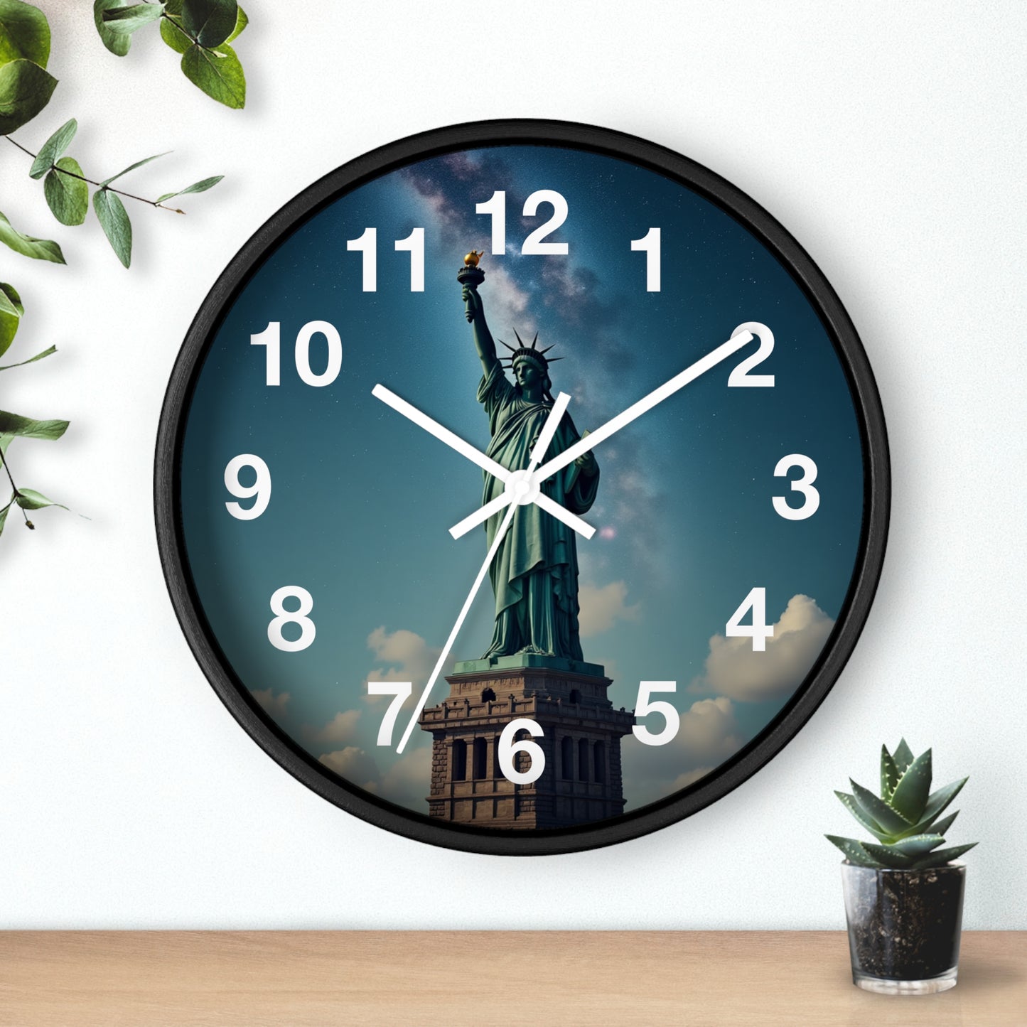 Luz Eterna sobre la Tierra - Reloj de Pared con Marco de Madera Artesanal con Cubierta Acrílica de Alta Definición