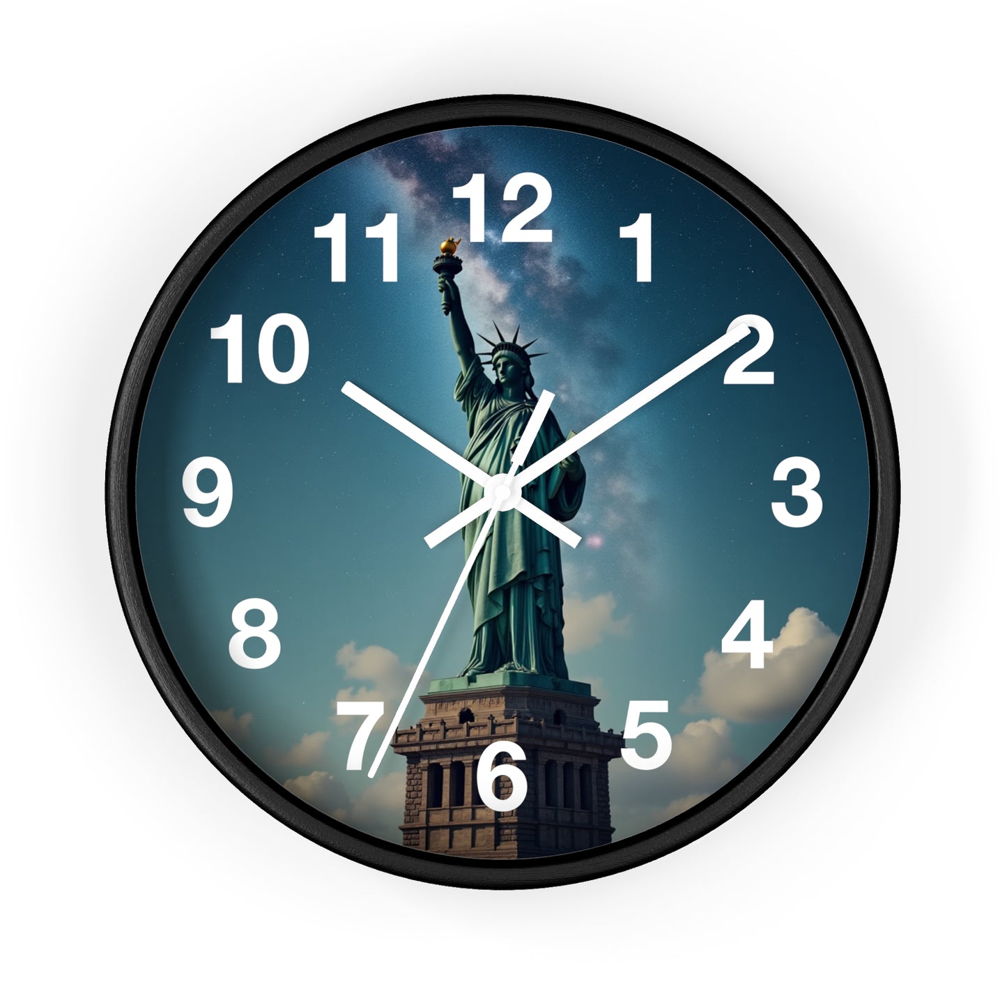 Luz Eterna sobre la Tierra - Reloj de Pared con Marco de Madera Artesanal con Cubierta Acrílica de Alta Definición