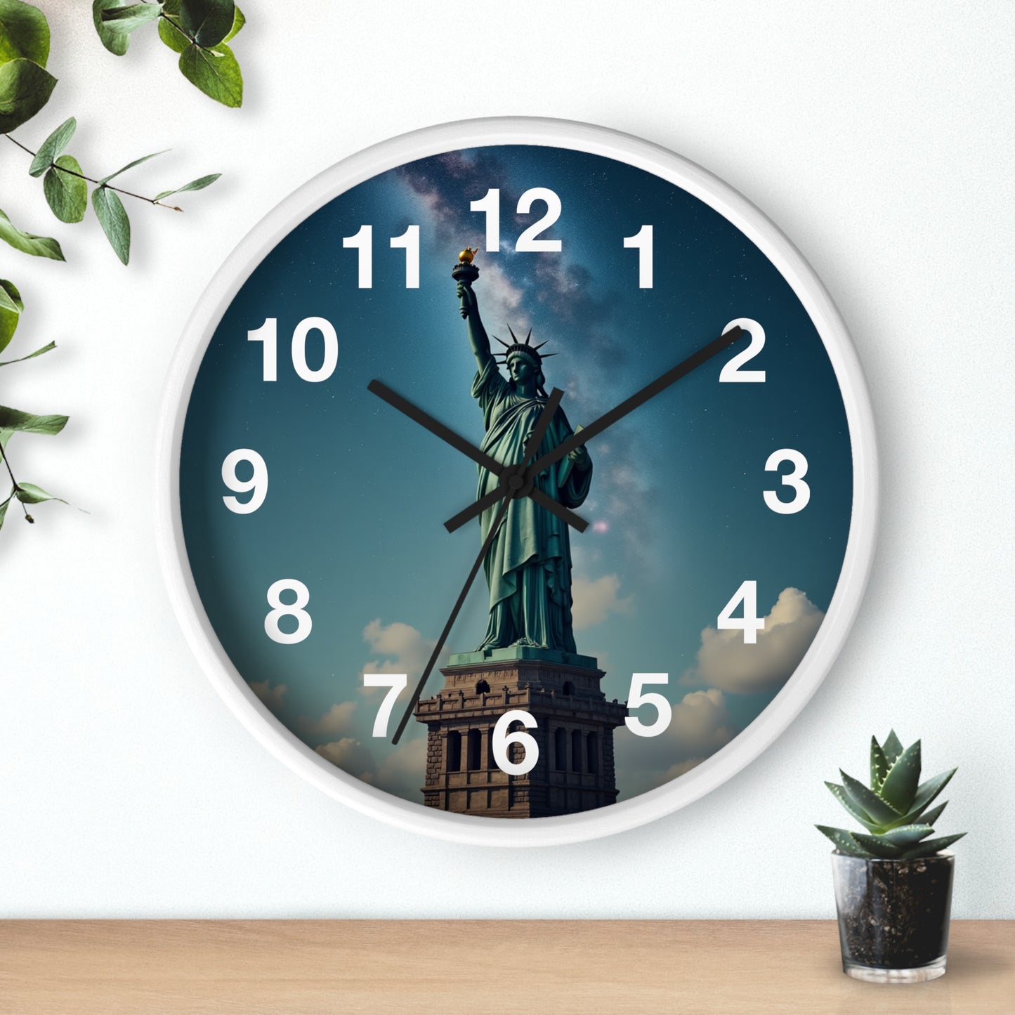 Luz Eterna sobre la Tierra - Reloj de Pared con Marco de Madera Artesanal con Cubierta Acrílica de Alta Definición