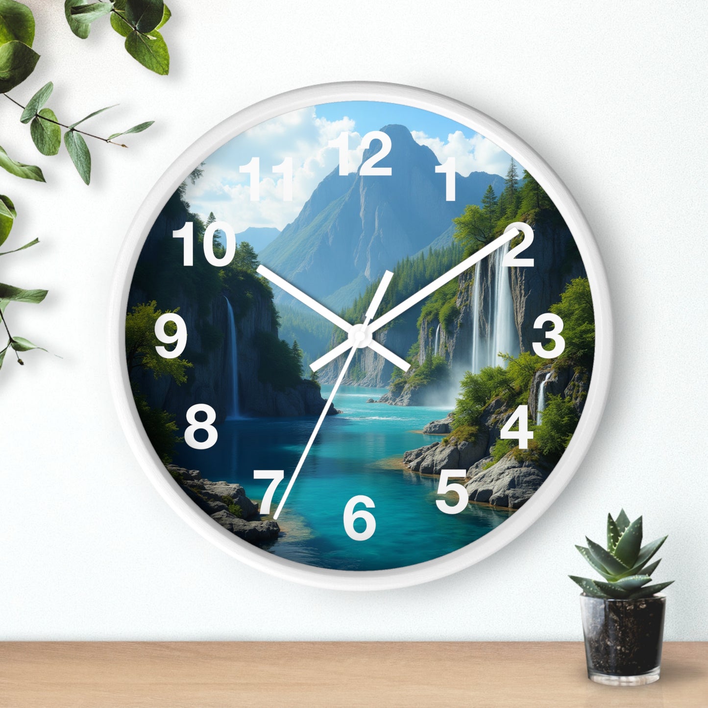 Cascadas Escondidas en el Paraíso - Reloj de Pared con marco de Madera Artesanal con Cubierta Acrílica de Alta Definición