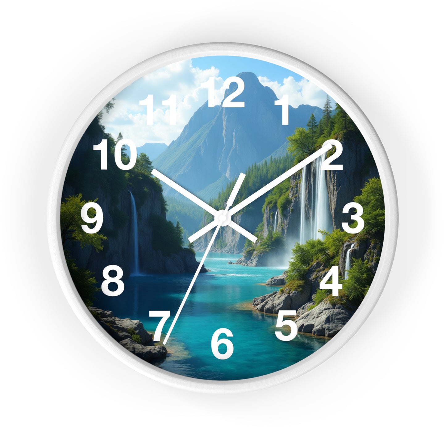 Cascadas Escondidas en el Paraíso - Reloj de Pared con marco de Madera Artesanal con Cubierta Acrílica de Alta Definición