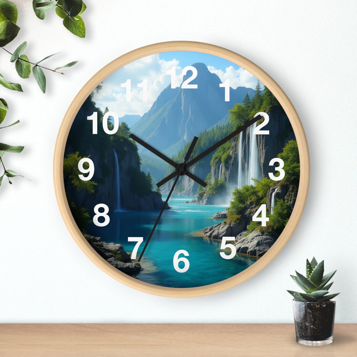 Cascadas Escondidas en el Paraíso - Reloj de Pared con marco de Madera Artesanal con Cubierta Acrílica de Alta Definición