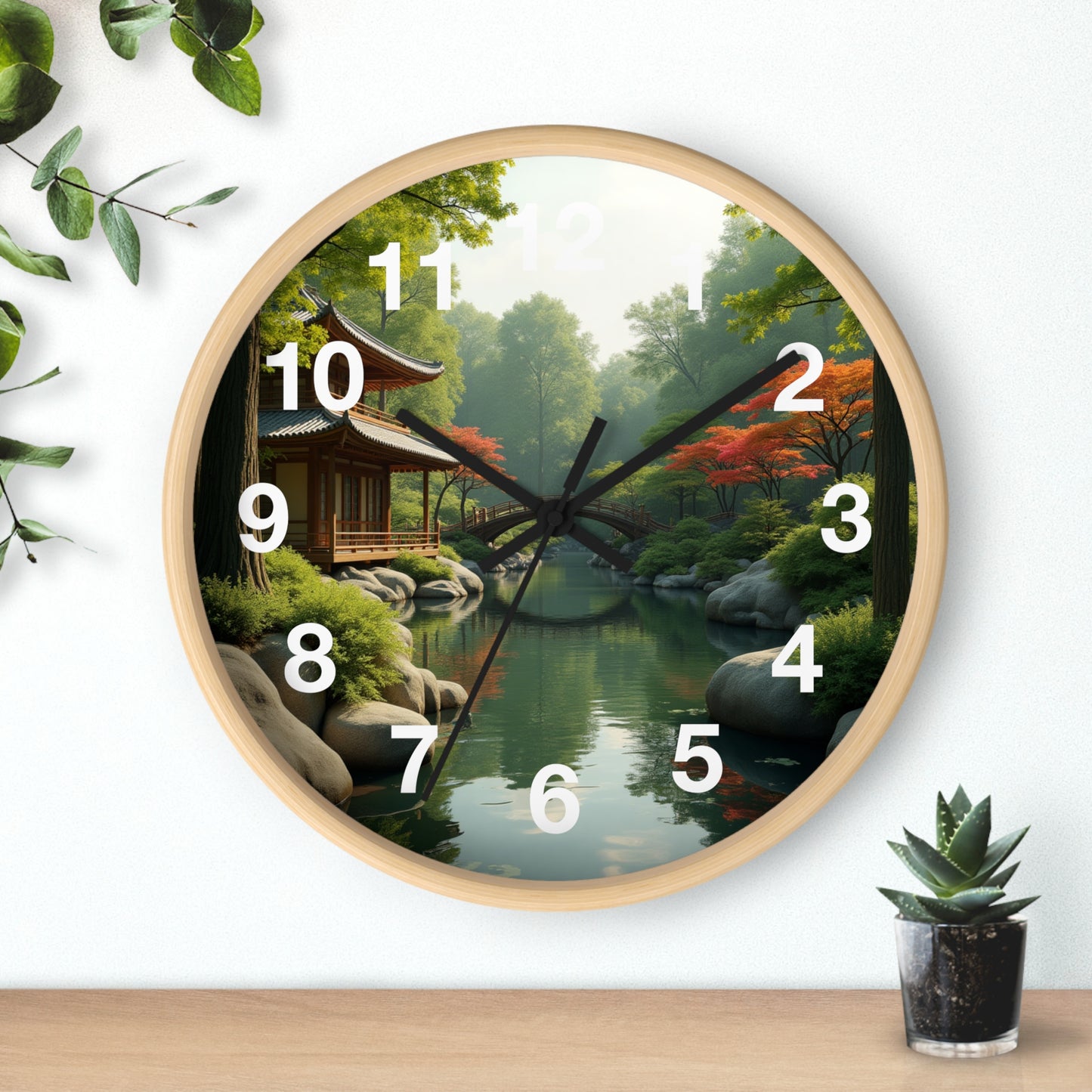 Jardín del Alma - Reloj de Pared con marco de Madera Artesanal con Cubierta Acrílica de Alta Definición