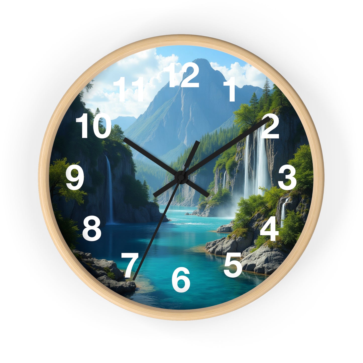 Cascadas Escondidas en el Paraíso - Reloj de Pared con marco de Madera Artesanal con Cubierta Acrílica de Alta Definición