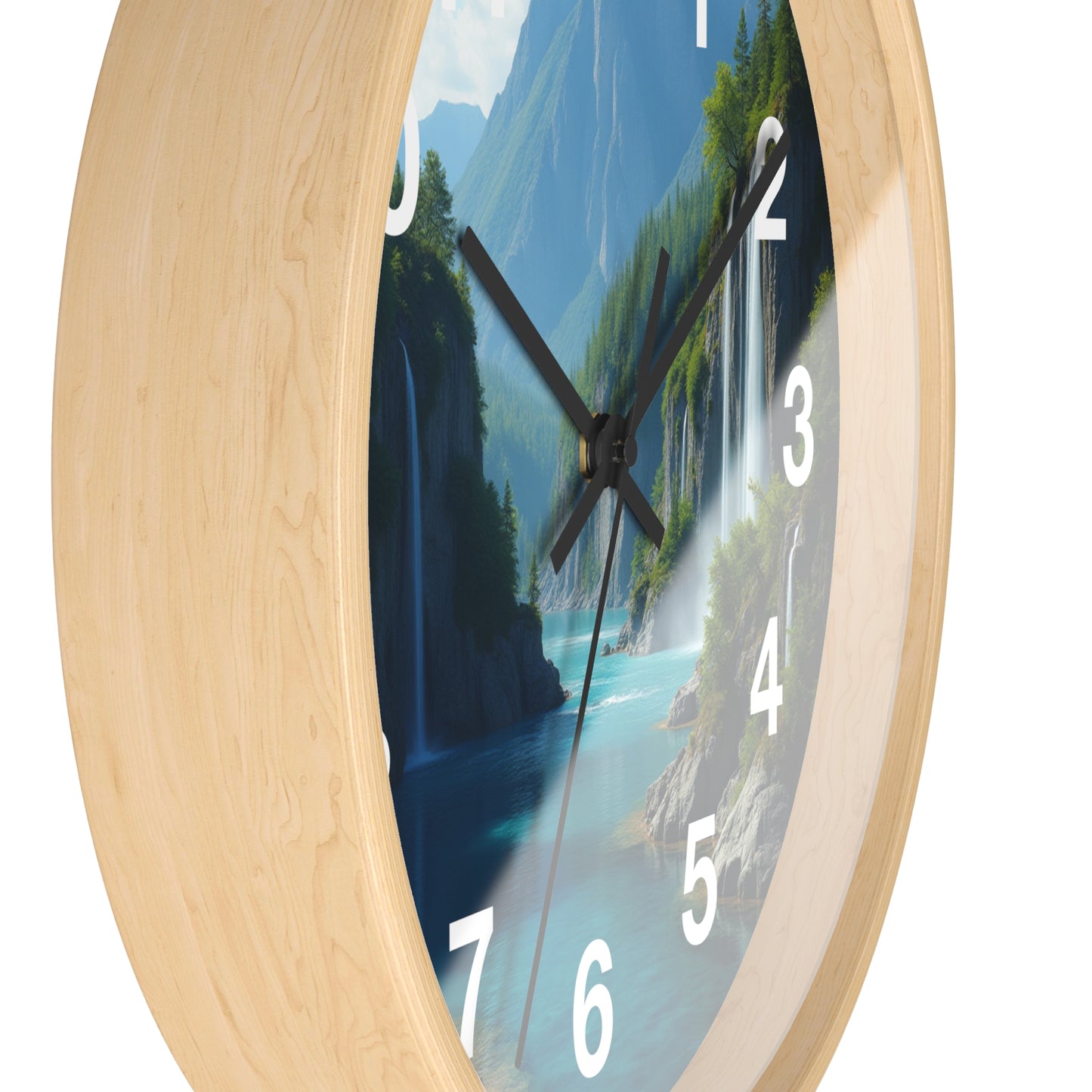 Cascadas Escondidas en el Paraíso - Reloj de Pared con marco de Madera Artesanal con Cubierta Acrílica de Alta Definición
