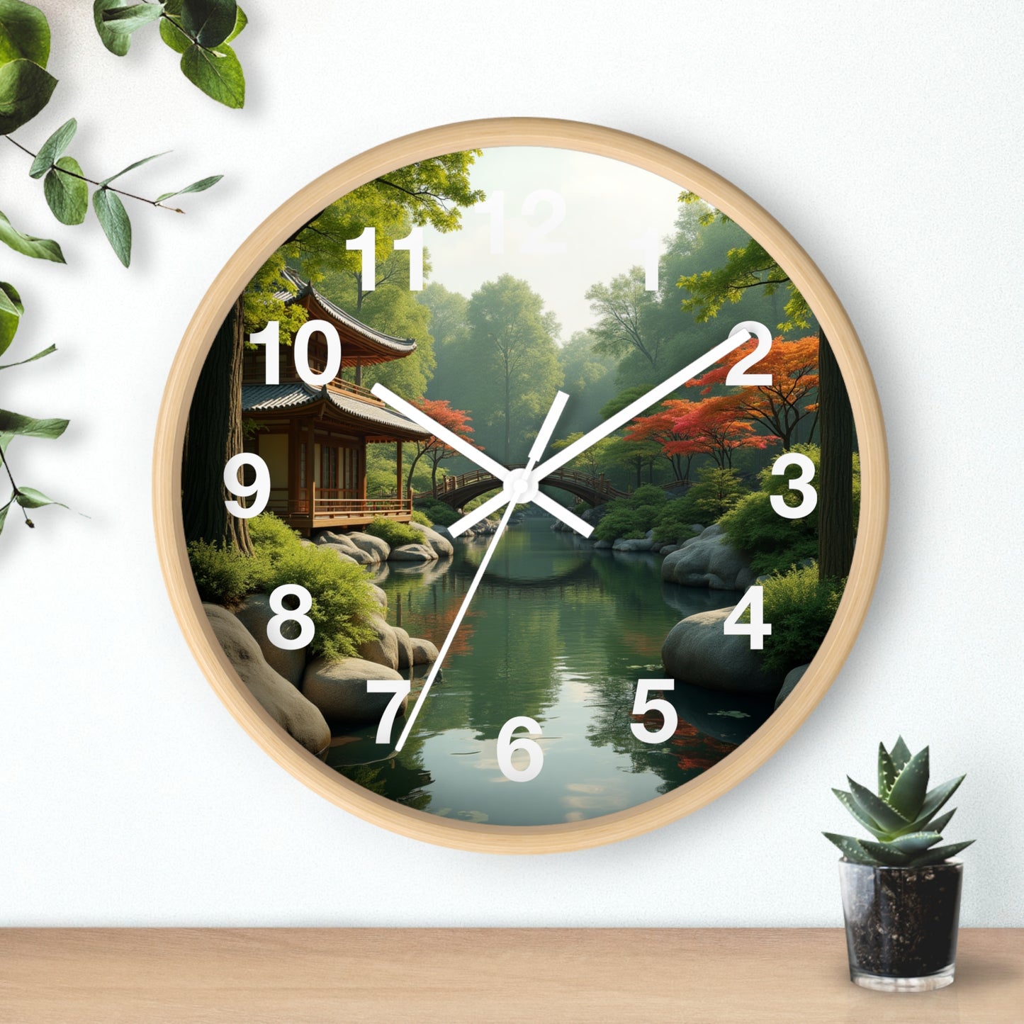 Jardín del Alma - Reloj de Pared con marco de Madera Artesanal con Cubierta Acrílica de Alta Definición