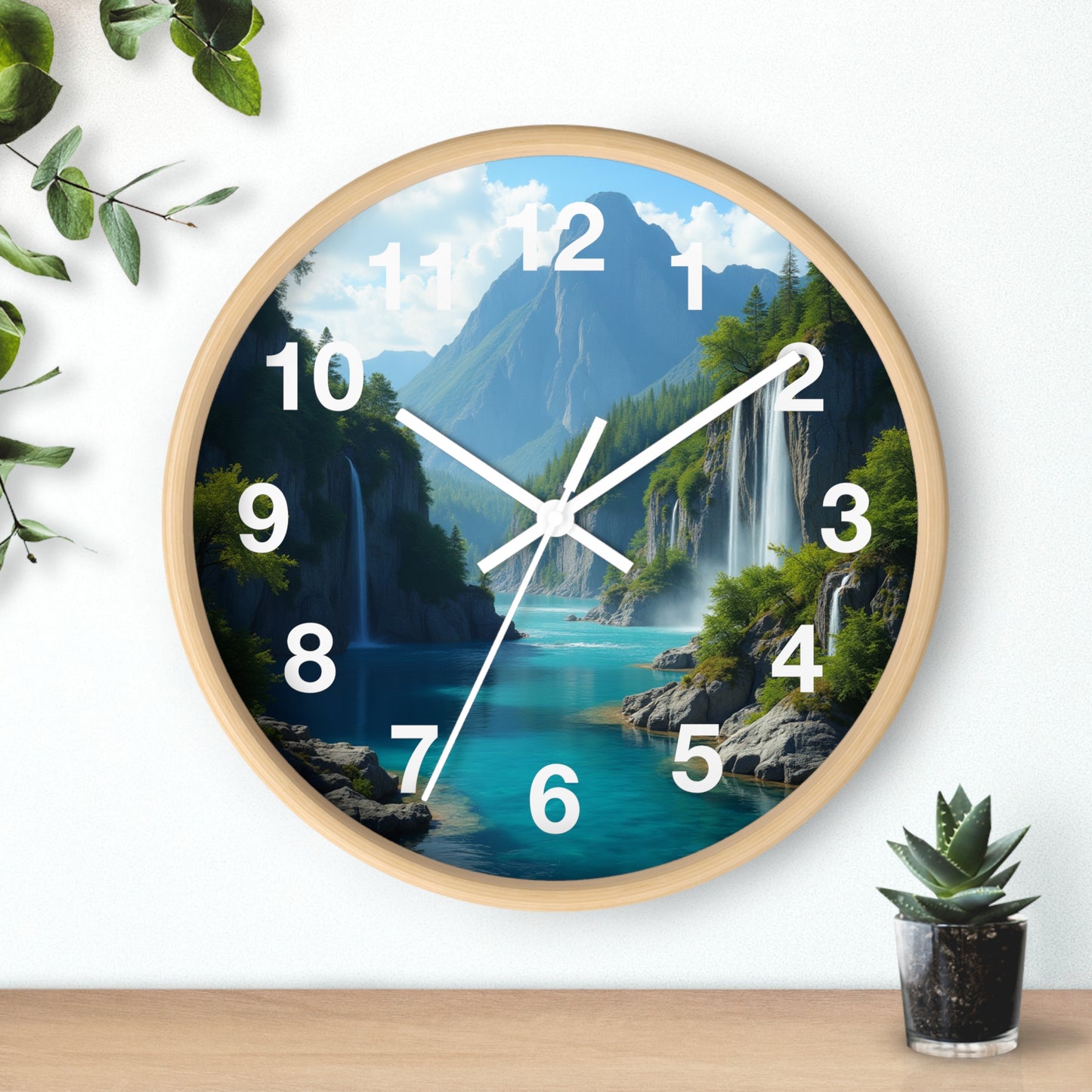 Cascadas Escondidas en el Paraíso - Reloj de Pared con marco de Madera Artesanal con Cubierta Acrílica de Alta Definición