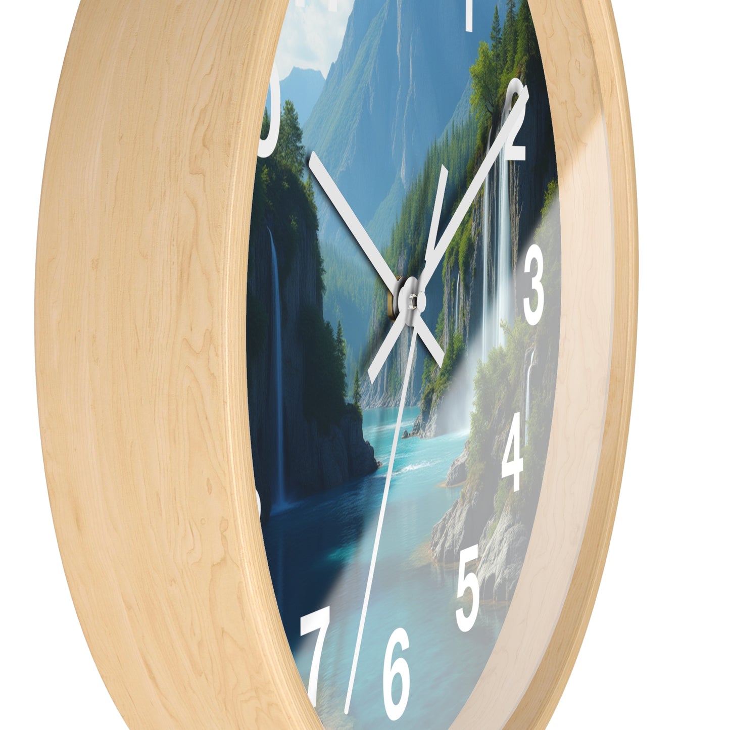 Cascadas Escondidas en el Paraíso - Reloj de Pared con marco de Madera Artesanal con Cubierta Acrílica de Alta Definición