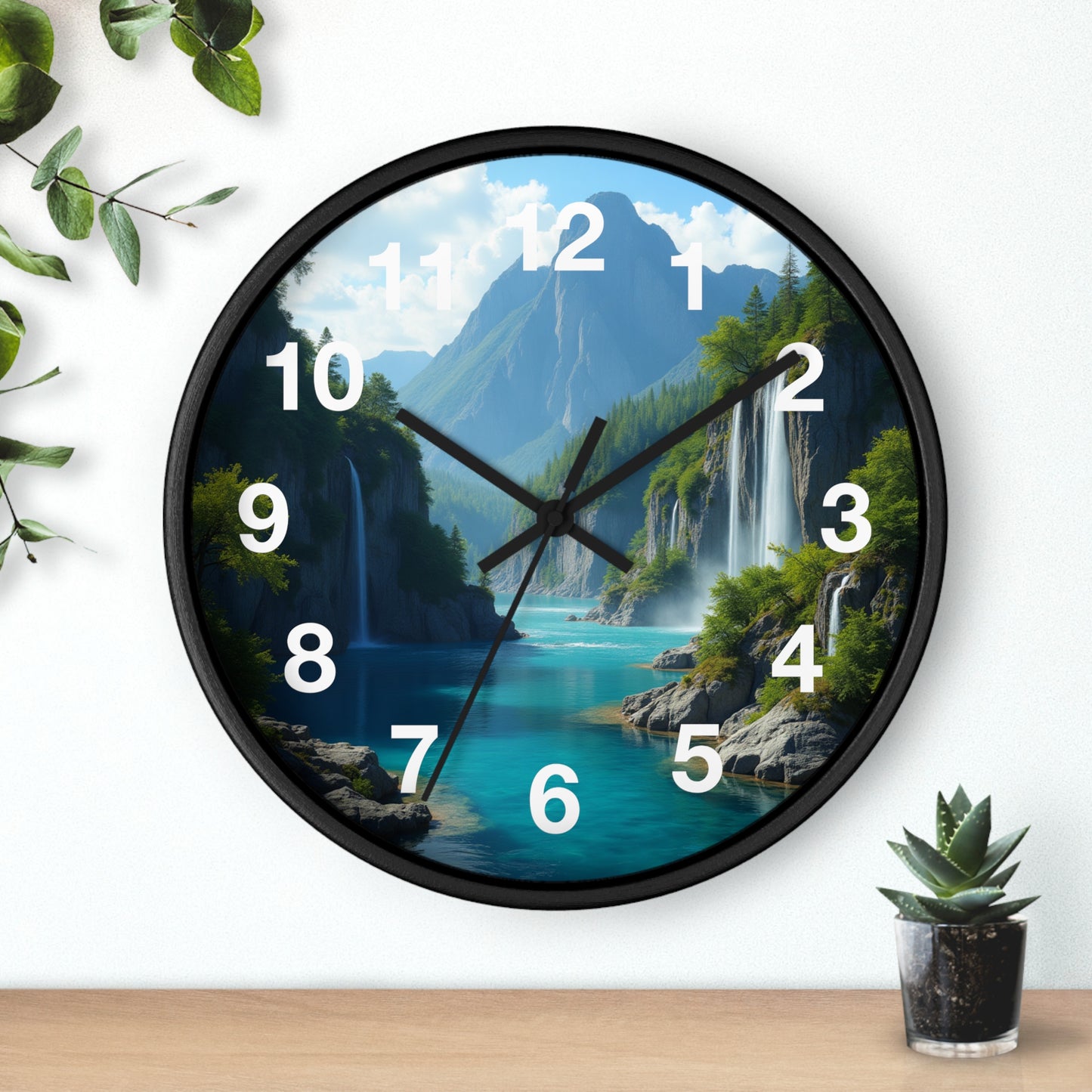 Cascadas Escondidas en el Paraíso - Reloj de Pared con marco de Madera Artesanal con Cubierta Acrílica de Alta Definición
