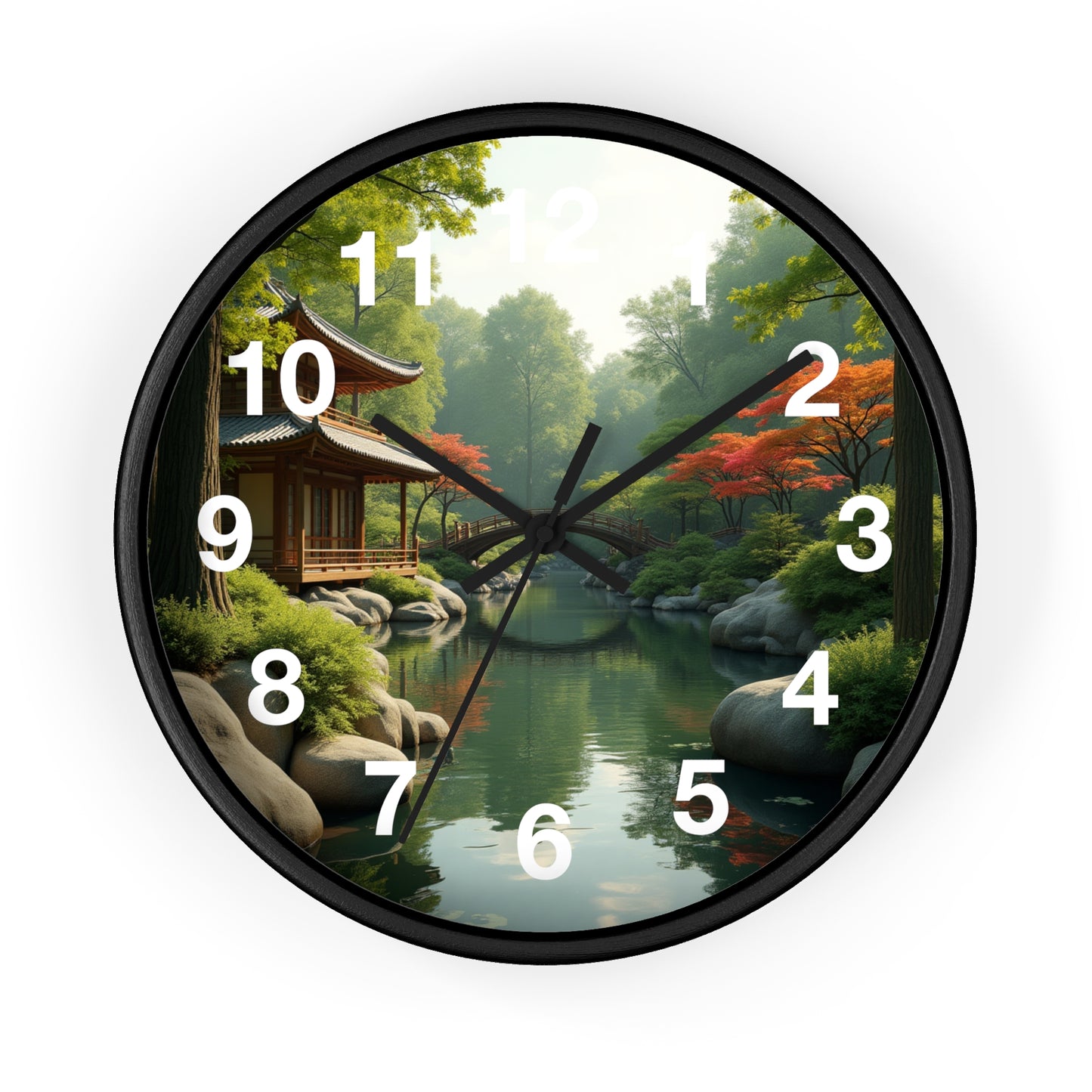 Jardín del Alma - Reloj de Pared con marco de Madera Artesanal con Cubierta Acrílica de Alta Definición