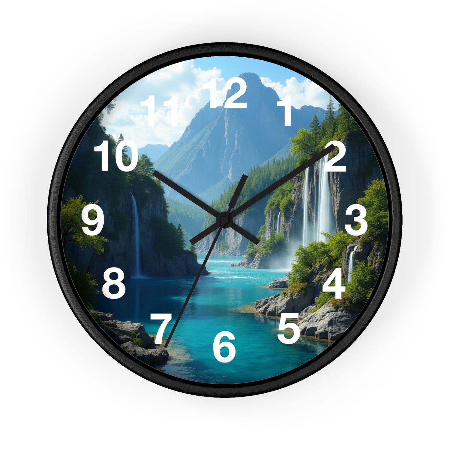 Cascadas Escondidas en el Paraíso - Reloj de Pared con marco de Madera Artesanal con Cubierta Acrílica de Alta Definición
