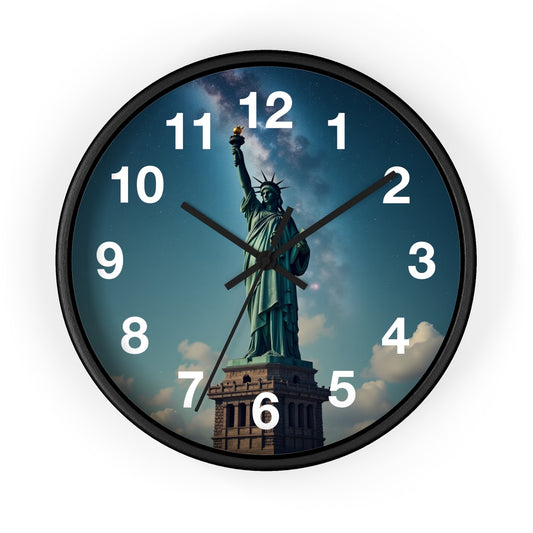 Luz Eterna sobre la Tierra - Reloj de Pared con Marco de Madera Artesanal con Cubierta Acrílica de Alta Definición