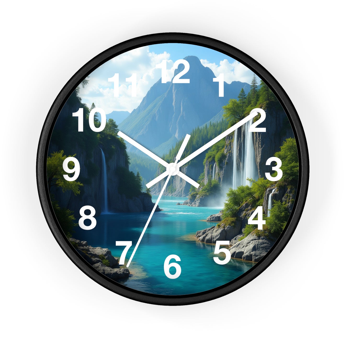 Cascadas Escondidas en el Paraíso - Reloj de Pared con marco de Madera Artesanal con Cubierta Acrílica de Alta Definición