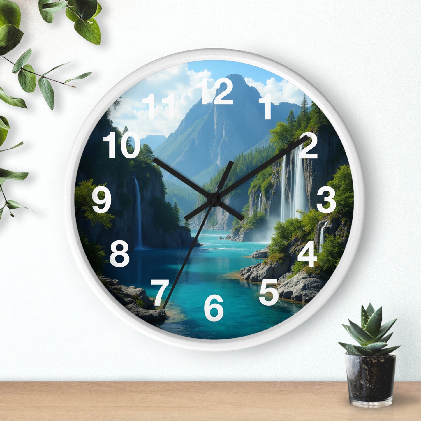 Cascadas Escondidas en el Paraíso - Reloj de Pared con marco de Madera Artesanal con Cubierta Acrílica de Alta Definición
