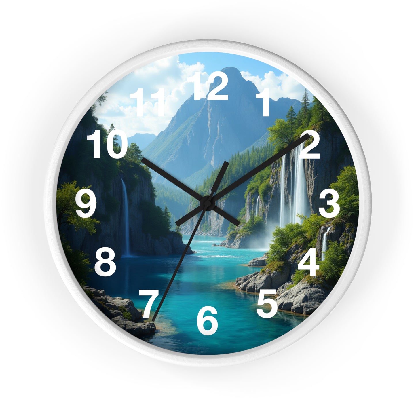 Cascadas Escondidas en el Paraíso - Reloj de Pared con marco de Madera Artesanal con Cubierta Acrílica de Alta Definición